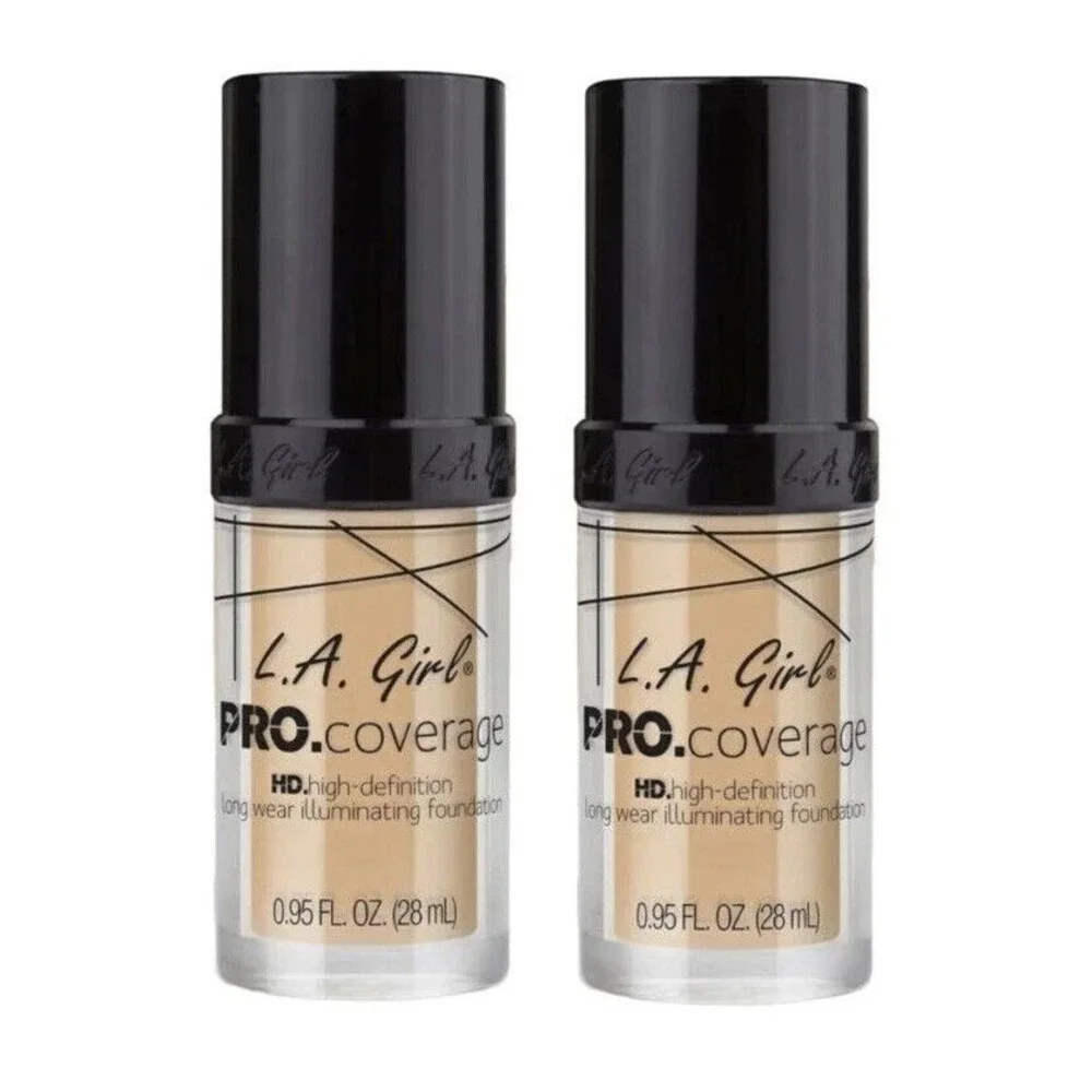 Lot of 2 L.A. Girl Pro Coverage Liquid Foundation HD Illuminating GLM642 Fair